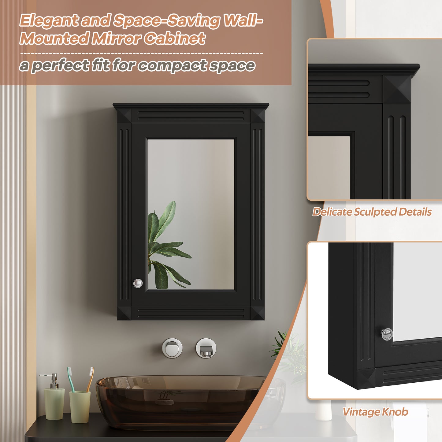 20 Inch Wall Mounted Bathroom Storage Cabinet with Mirror Medicine Cabinet with Adjustable Shelf Over Toilet Space Saver