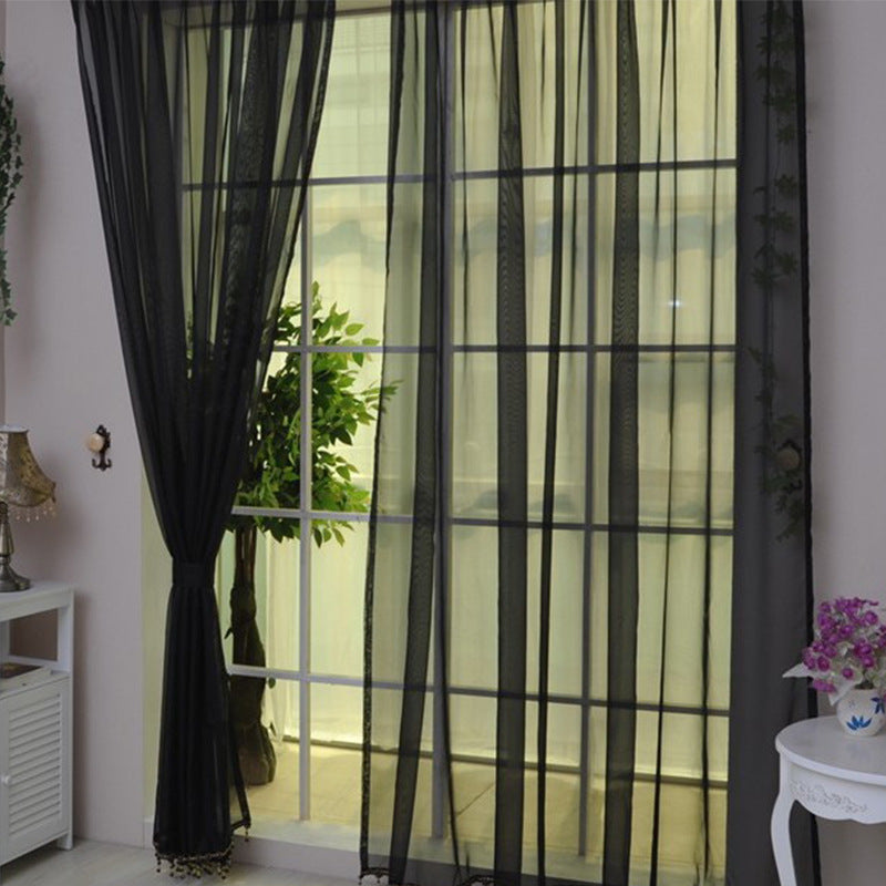 Solid Color Glass Mesh Curtains Transparent Ready Made Punch Free Lightweight Window Sheer Drapes