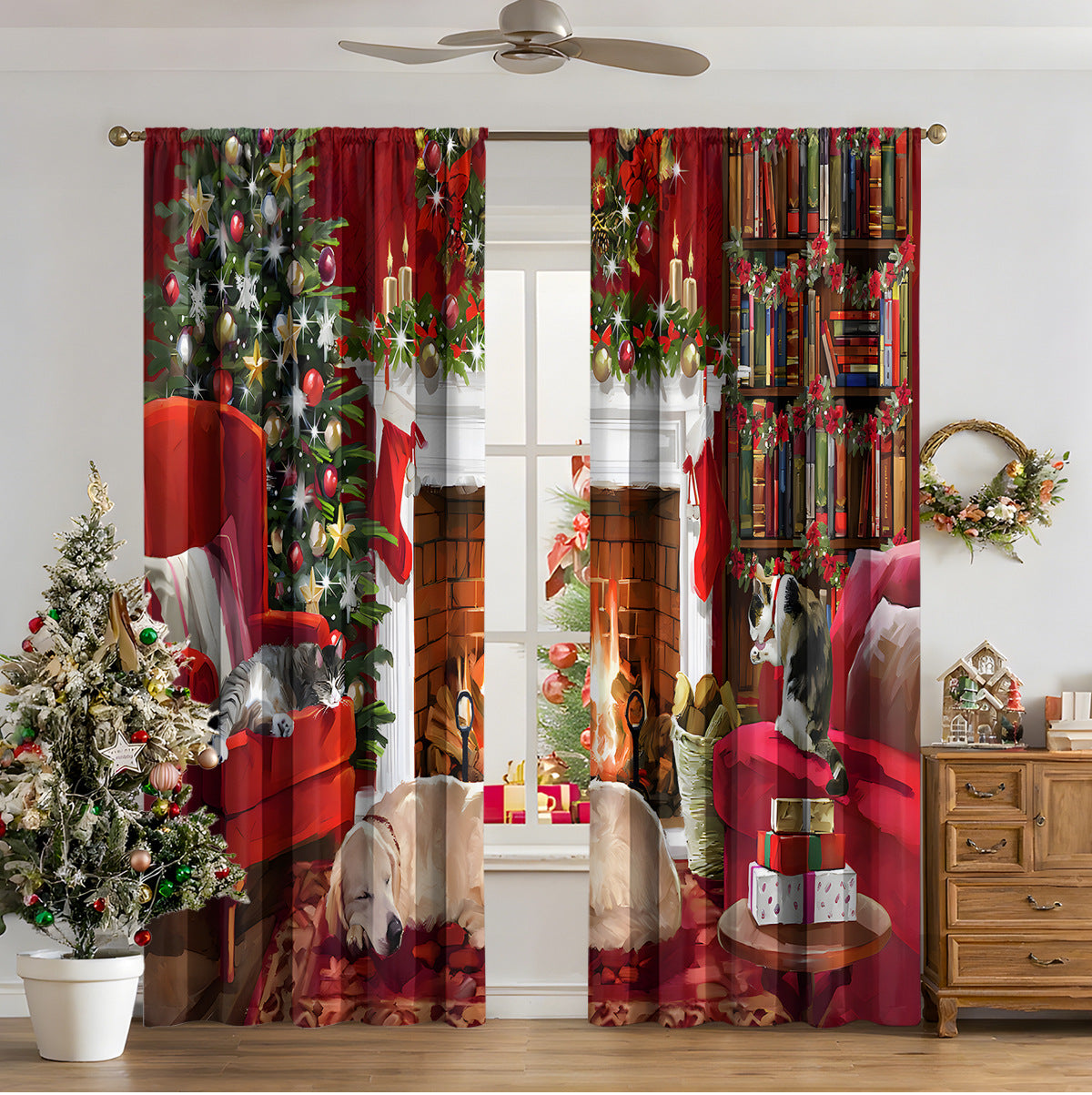 3D Digital Printed Christmas Curtains – Festive Holiday Window Drapes for Home Decor