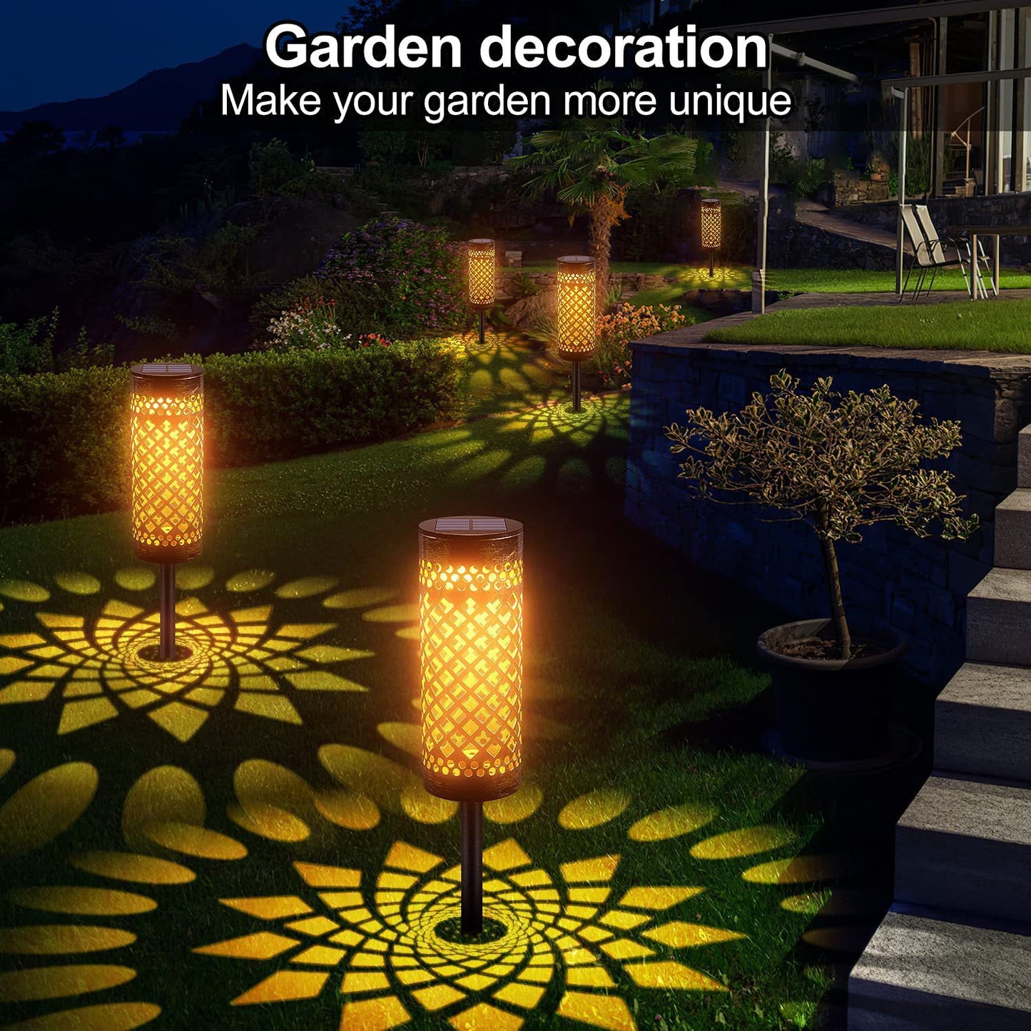 Solar Powered Metal Lawn Lamp Courtyard Decorative Waterproof Garden Outdoor Pathway Light