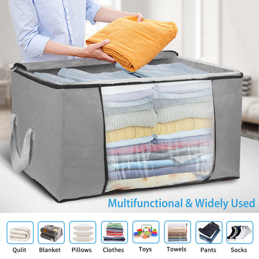 2Pcs Clothes Storage Bag 90L Per Bag With Thick Fabric Clear Window Dual-Zipper For Clothes Comforters Blankets Bedding