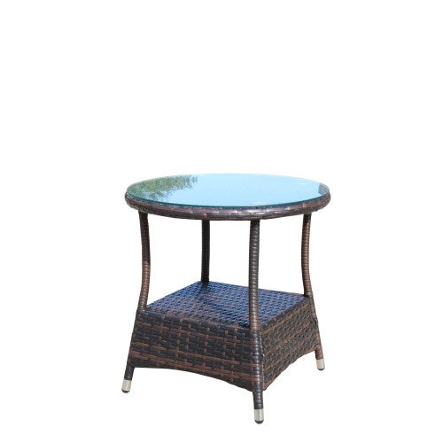 Outdoor Patio Round Coffee Table Clear Tempered Glass Top Garden Furniture Side Table