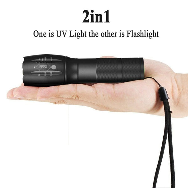 2-in-1 UV & White LED Flashlight – Adjustable Focus Inspection Torch (2-Pack)