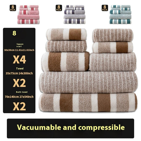 Coral Fleece Towel Set 8 Piece Double Sided Thick Soft Absorbent Face and Bath Towels