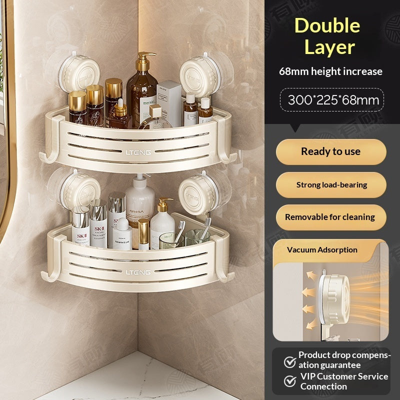 Suction Cup Triangle Bathroom Basket – Wall-Mounted No-Drill Storage Rack for Home Use