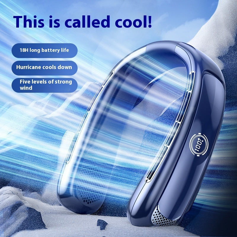 Five Gear Neck Fan USB Charging Portable Refrigeration Halter Fan with Digital Display for Outdoor Cooling Use