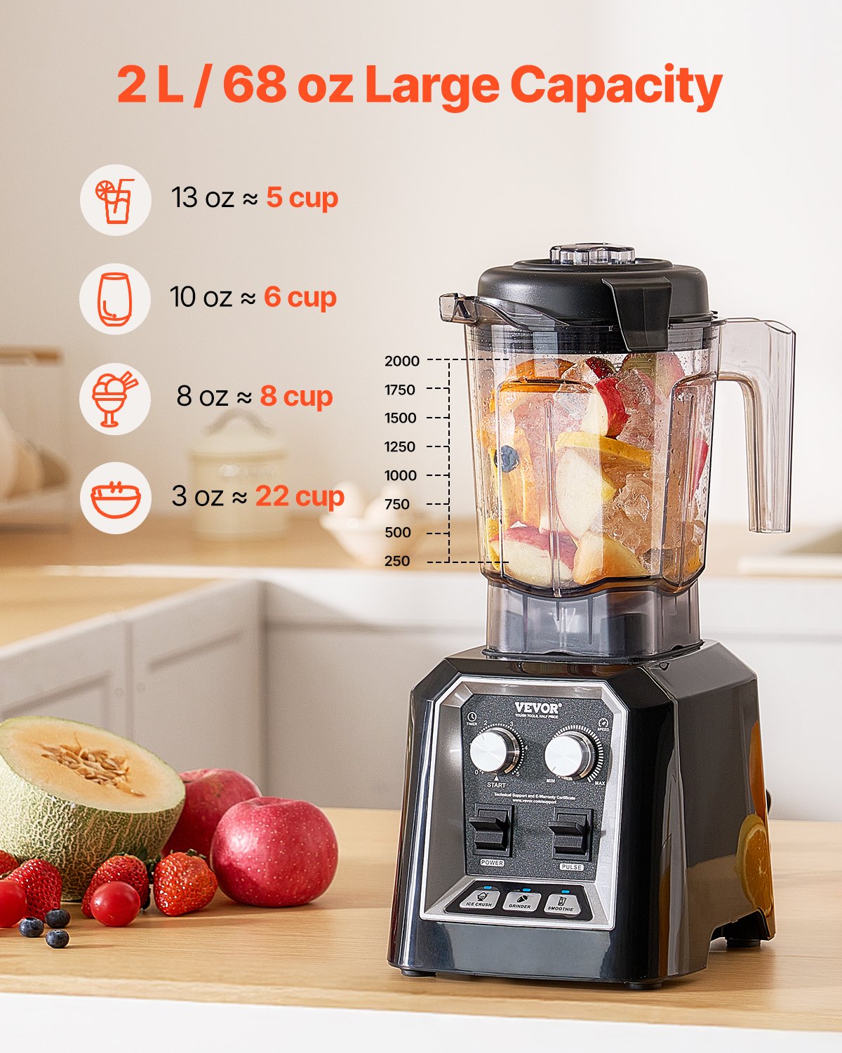 1400W 68 Oz Blender for Smoothies and Food Processing Kitchen High Power Blender