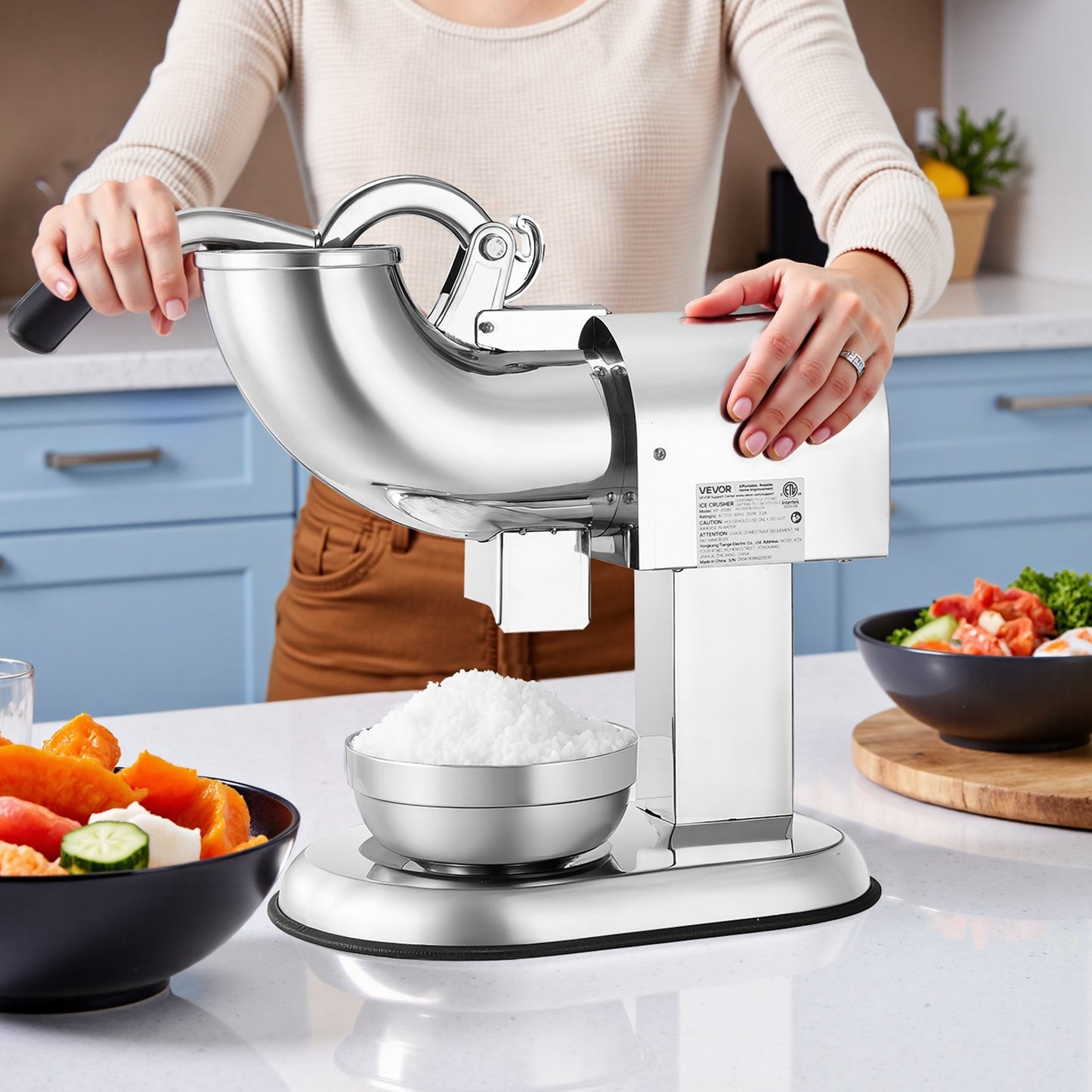 Commercial Ice Crusher 440LBS/H Electric Shaved Ice Machine Snow Cone Maker for Restaurant and Bar Use Silver