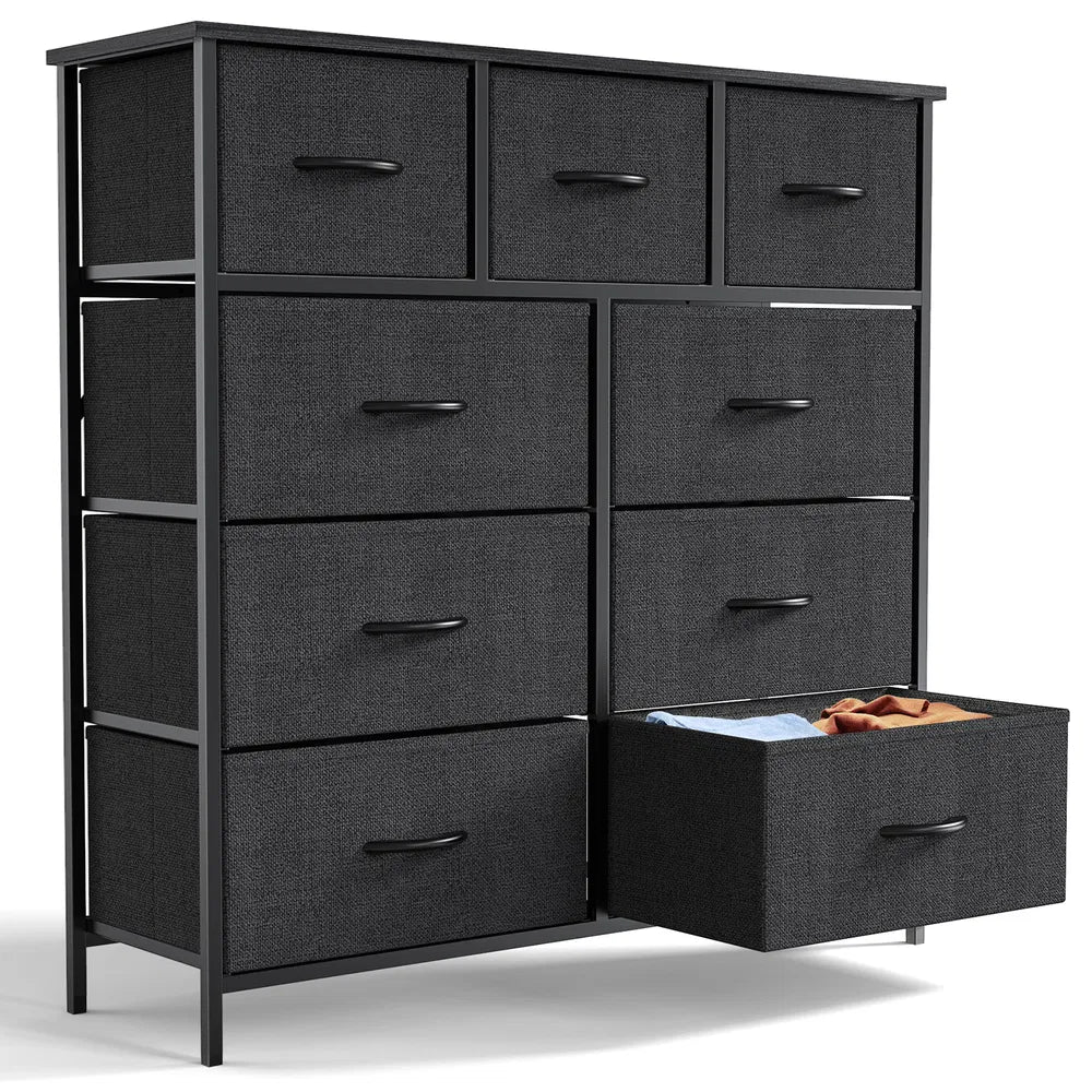 Bedroom Dresser with 9 Fabric Drawers Tall Storage Chest Organizer Wardrobe Closet for Adult and Kids Clothes Furniture
