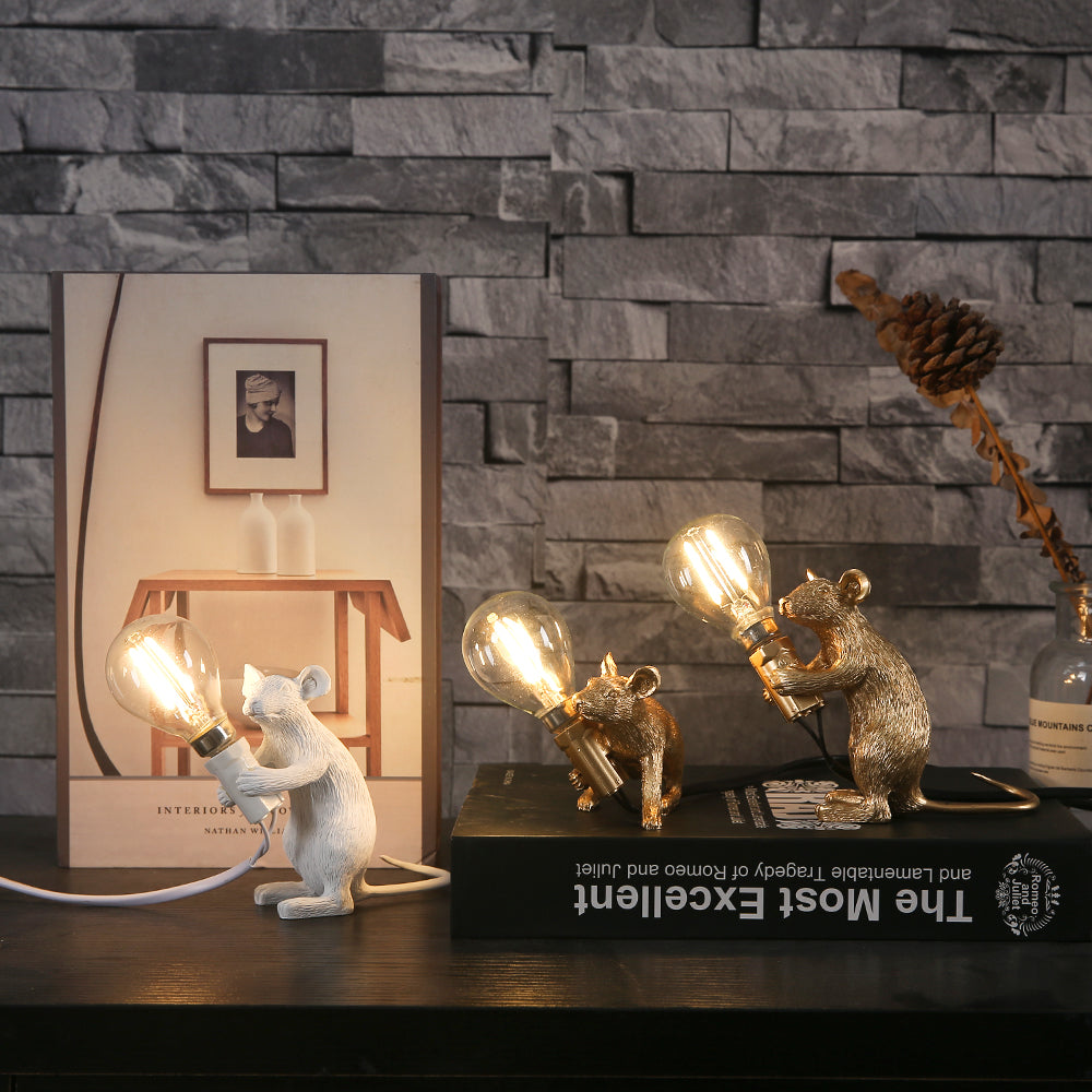 Nordic Resin Mouse Table Lamp Creative Mini LED Desk Night Light Decorative Rat Lamp for Bedroom & Study
