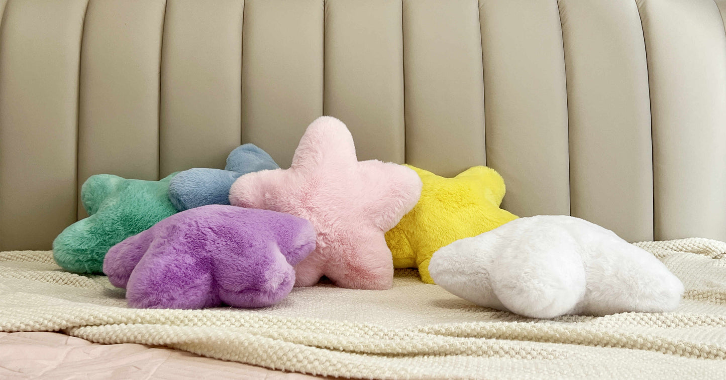 Star Shaped Decorative Throw Pillow 15 Inch Plush Faux Rabbit Fur Cushion for Bed Sofa Bedroom Living Room Floor Decor
