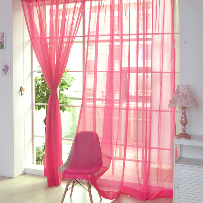Solid Color Glass Mesh Curtains Transparent Ready Made Punch Free Lightweight Window Sheer Drapes