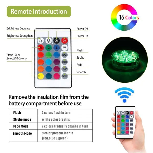 4Pcs Submersible RGB LED Lights IP68 Waterproof Underwater Color Changing Lamps with Remote Control