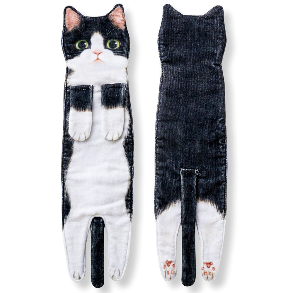 Long Cat Hand Towel Cute Cat Shape Bathroom Kitchen Absorbent Hanging Handkerchief Towel