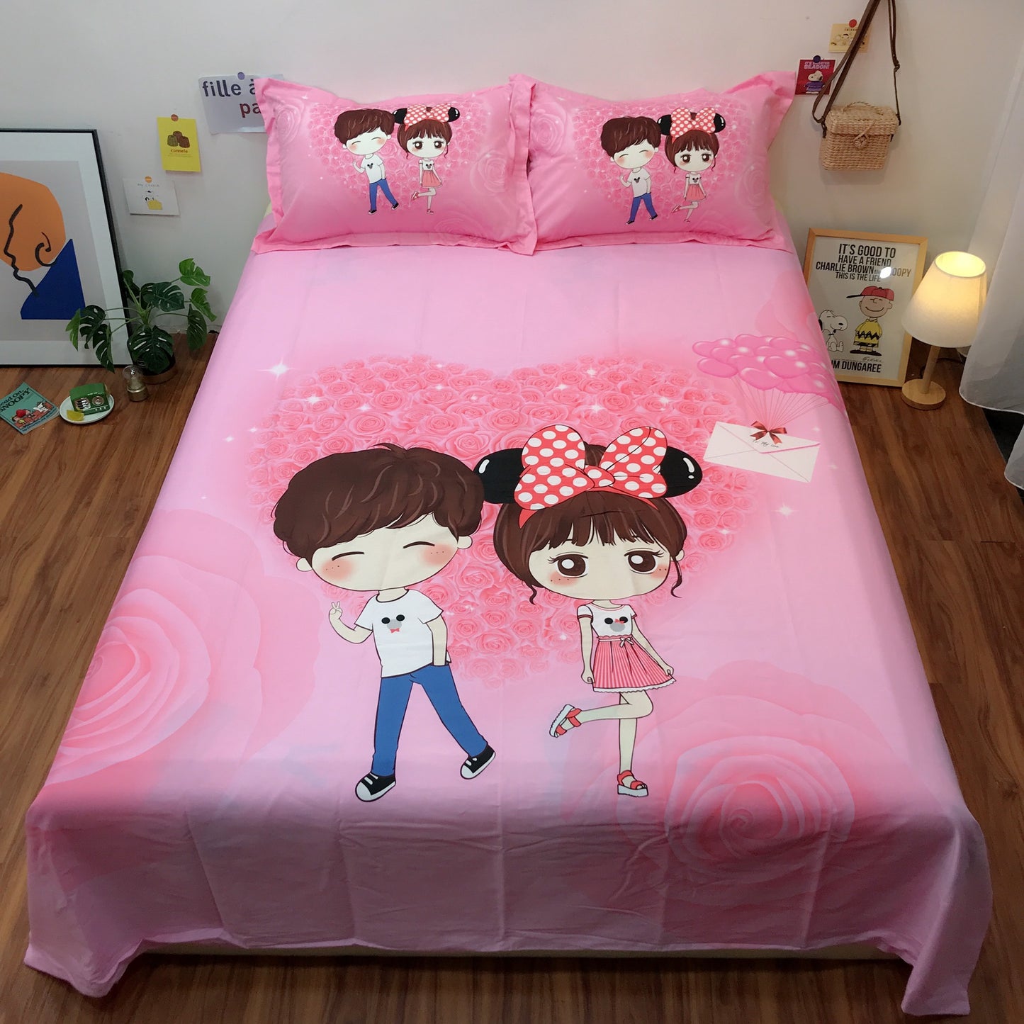 Cotton Cartoon Single Bedding Piece Compatible with Duvet Cover or Bed Sheet Soft Kids Bed Linen