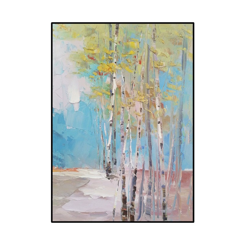 Handmade Birch Forest Oil Painting Canvas Wall Art Abstract Landscape Frameless Unstretched Home Decor