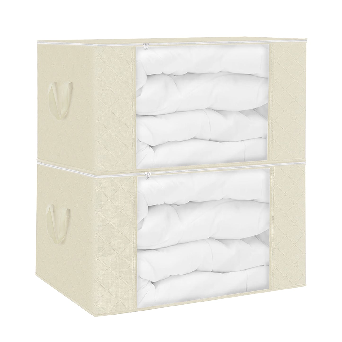 2Pcs Clothes Storage Bag 90L Per Bag With Thick Fabric Clear Window Dual-Zipper For Clothes Comforters Blankets Bedding
