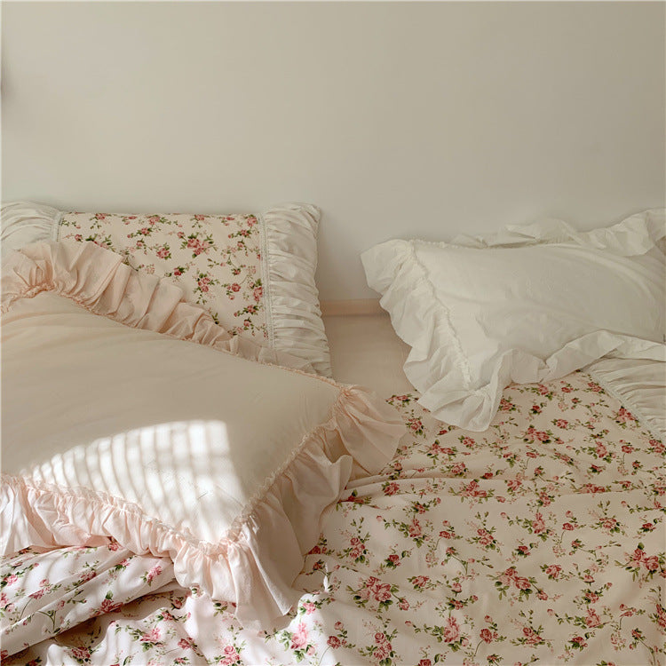 Anna’s Rose Garden Retro French Romantic Floral 15 Bed Pure Cotton Four Piece Bedding Set Luxury Duvet Cover Set
