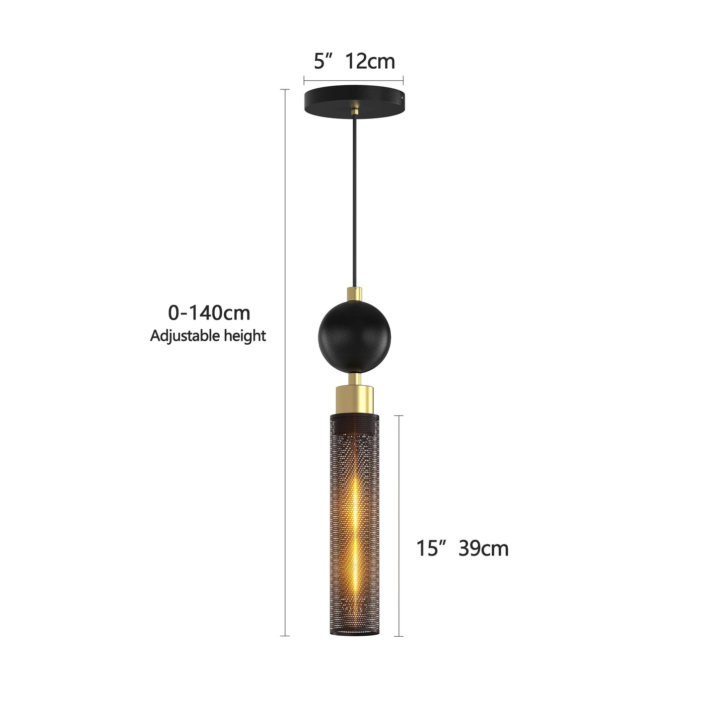 Modern Black Wrought Iron Pendant Light – Adjustable Hanging Chandelier for Kitchen Island, Bedroom & Bathroom