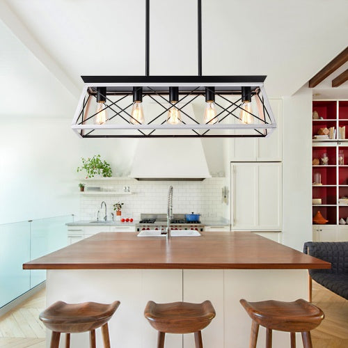 5-Light Farmhouse White Chandelier – Dining Room Ceiling Pendant Lamp (Bulbs Not Included)