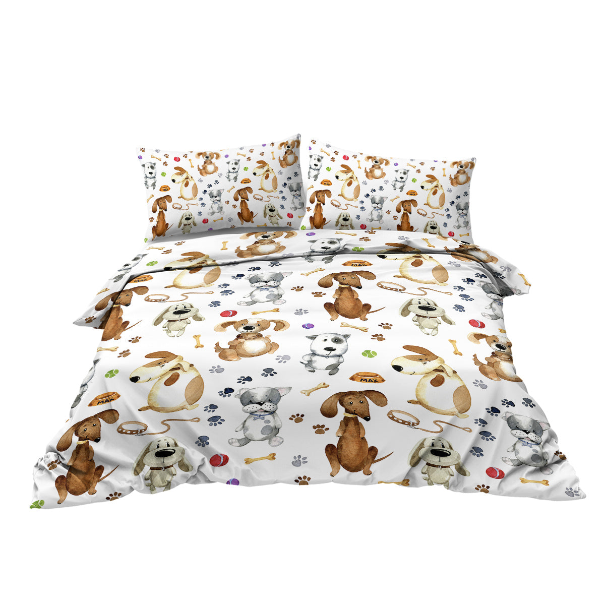Kids Duvet Cover Set Cartoon Dogs Paws Pattern 3-Piece Bedding Set Cute Puppy Animal Bed Set