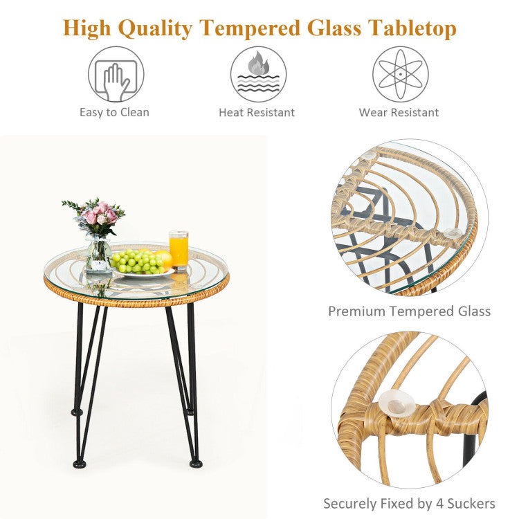 3 Pieces Rattan Furniture Set Cushioned Chairs & Table Outdoor Patio Garden Sofa Seating Set