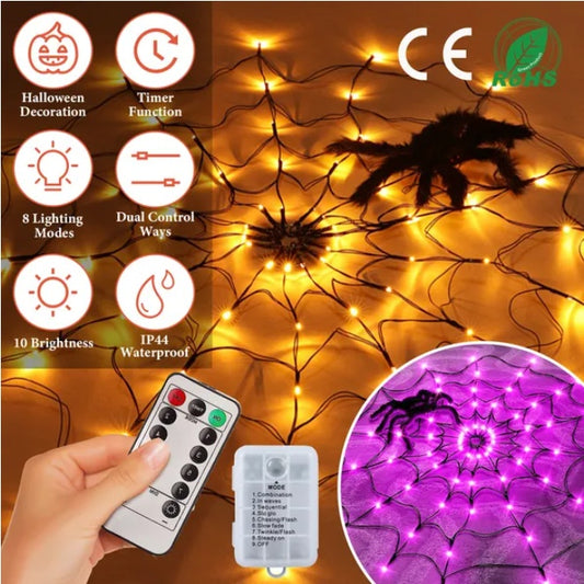3.28FT Spider Web Light with Hairy Spider – Halloween LED Hanging Decoration Light