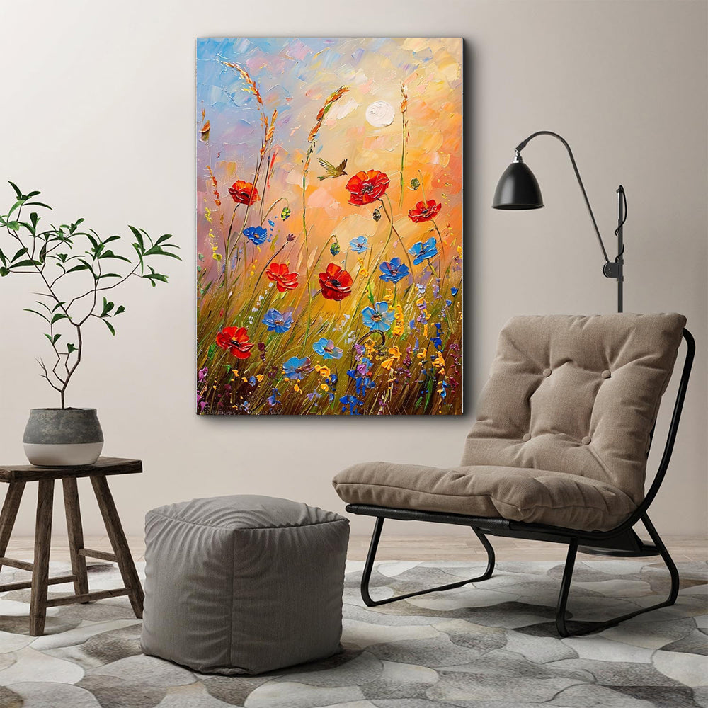 Handmade Abstract Flower Oil Painting – Canvas Wall Art for Living Room Home Decor (Frameless Unstretched Roll)