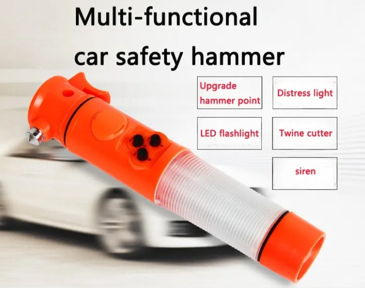 Multi-Functional Car Safety Hammer – Emergency Escape Tool with LED Flashlight (Red & Yellow)