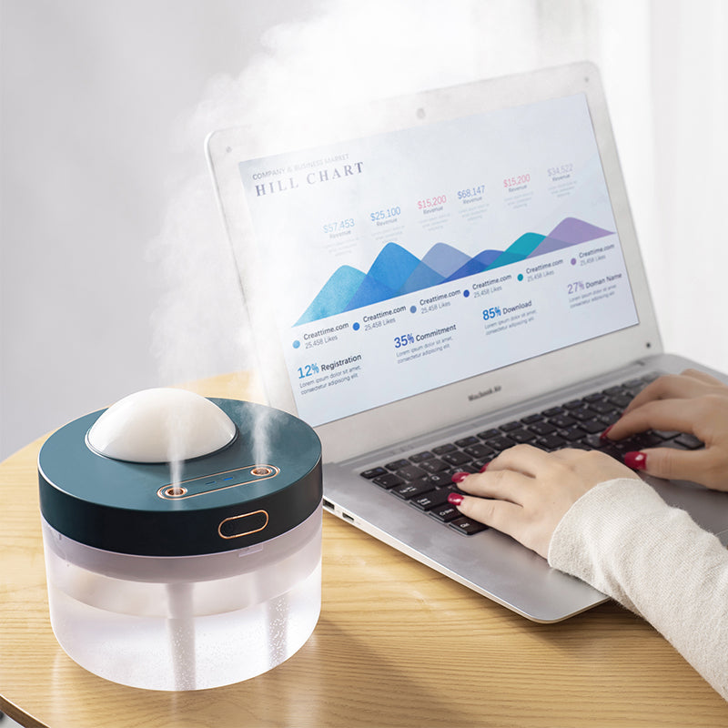 Projection Humidifier Portable Rechargeable Rotating Night Light Double Spray Mist Air Moisturizer for Bedroom