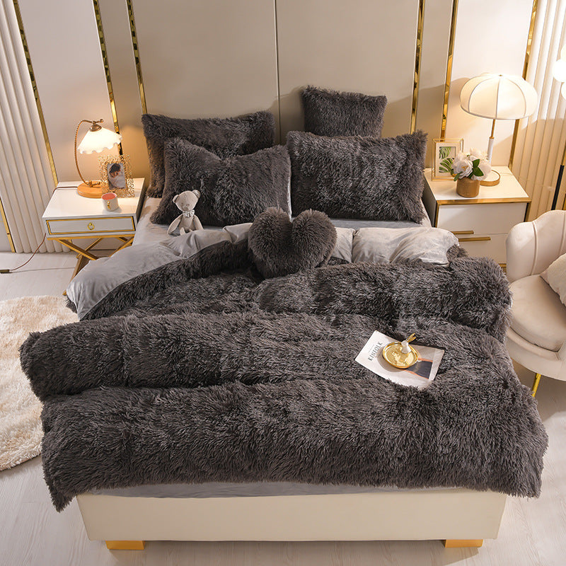 Plush Thickened Warm Mink Fur Four Piece Bedding Set Soft Winter Duvet Cover Bed Sheet Pillowcase Set
