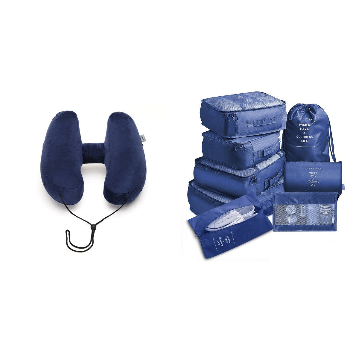 Hooded Travel Pillow Inflatable H Shape Neck Pillow Lightweight Folding Nap Cushion for Car Office Airplane Sleeping