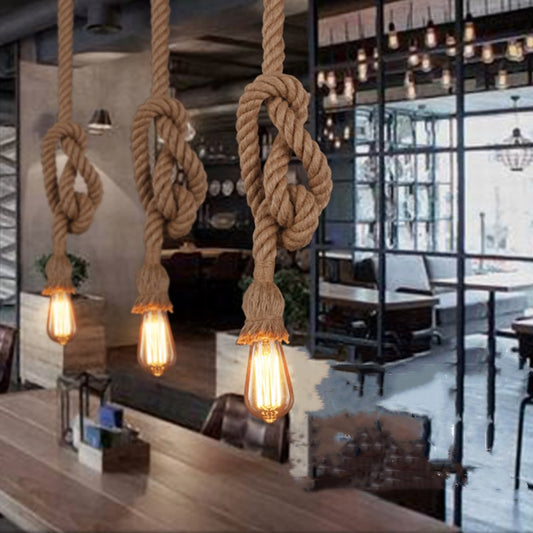Hemp Rope Chandelier – Vintage Industrial Lighting for Bar, Restaurant & Cafe