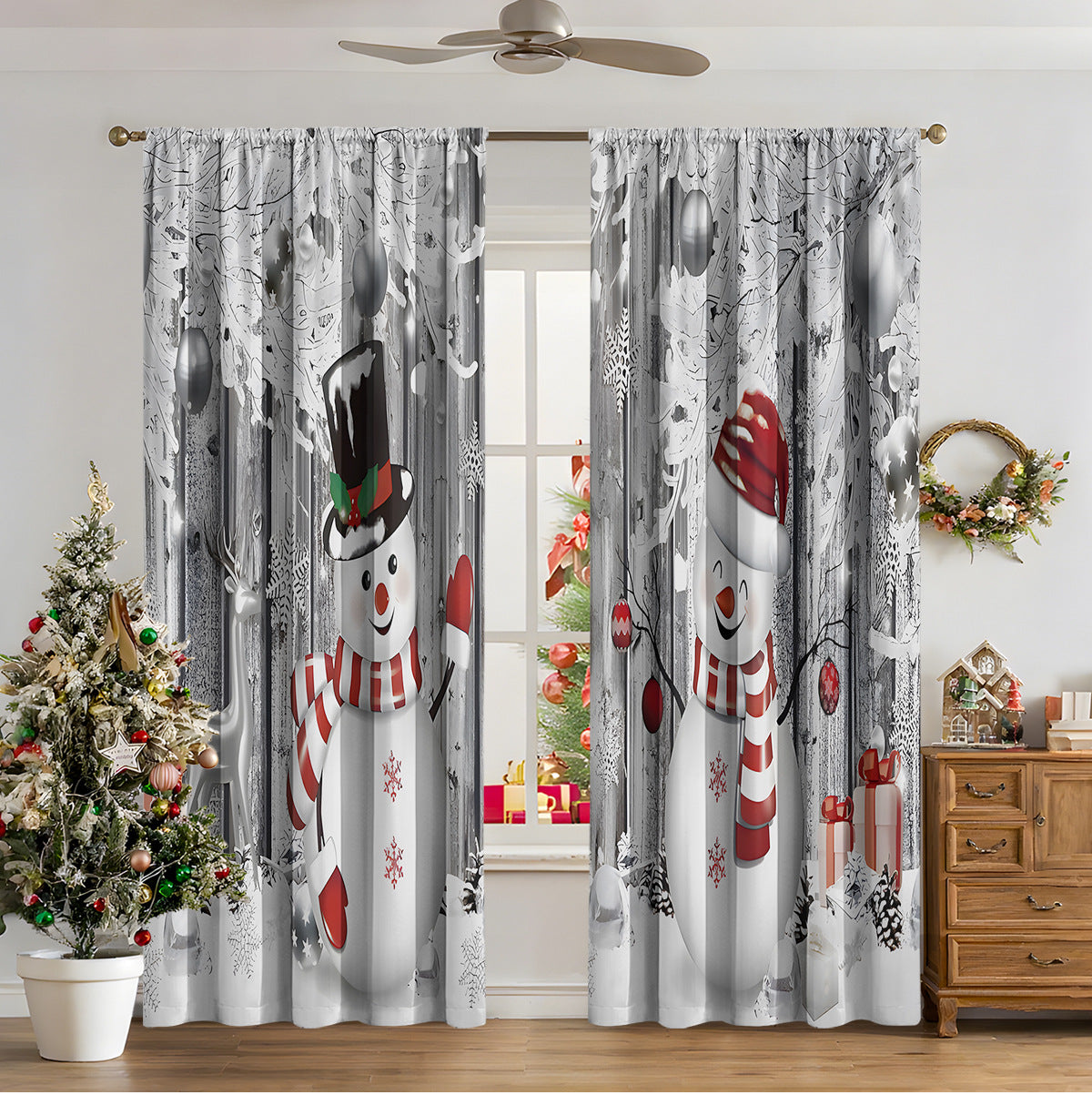 3D Digital Printed Christmas Curtains – Festive Holiday Window Drapes for Home Decor