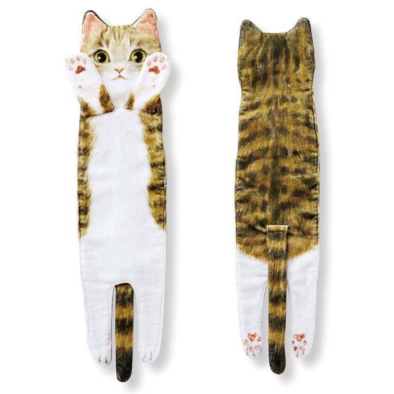 Long Cat Hand Towel Cute Cat Shape Bathroom Kitchen Absorbent Hanging Handkerchief Towel