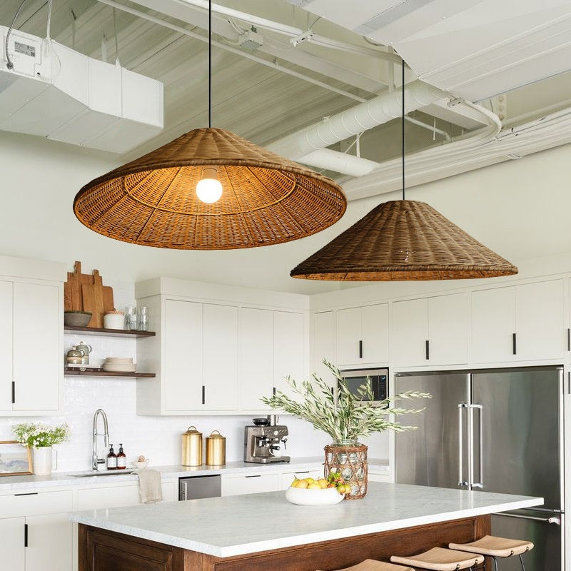 Bamboo Rattan Wabi-Sabi Pendant Light – Vintage Woven Ceiling Lamp