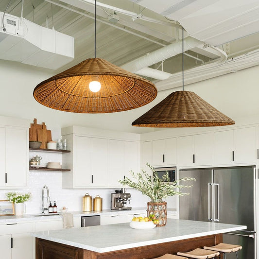Bamboo Rattan Wabi-Sabi Pendant Light – Vintage Woven Ceiling Lamp