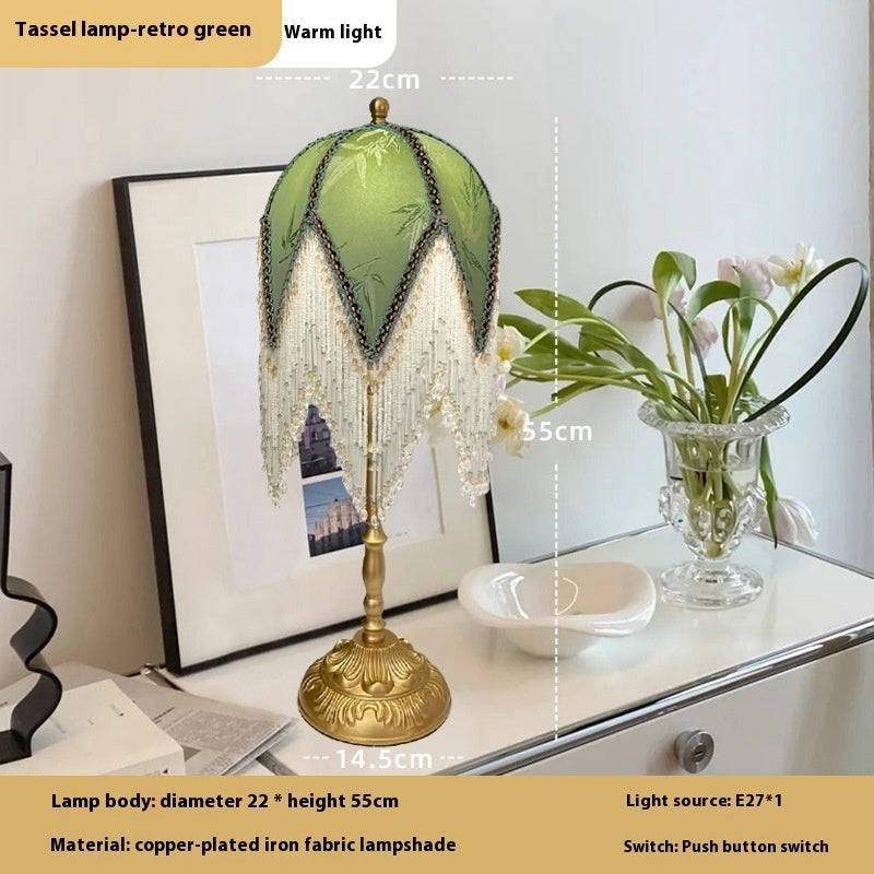 French Retro Tassel Table Lamp Nordic Bedside Atmosphere Reading Light for Bedroom Study Desk Decor