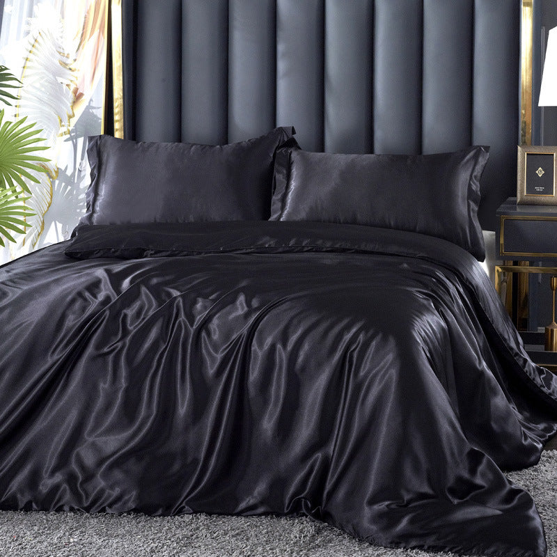 Artificial Silk Double Sided Satin Quilt Cover Bed Sheet 4 Piece Set Luxury Soft Bedding Set