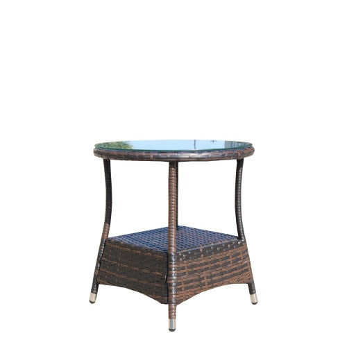 Outdoor Patio Round Coffee Table Clear Tempered Glass Top Garden Furniture Side Table