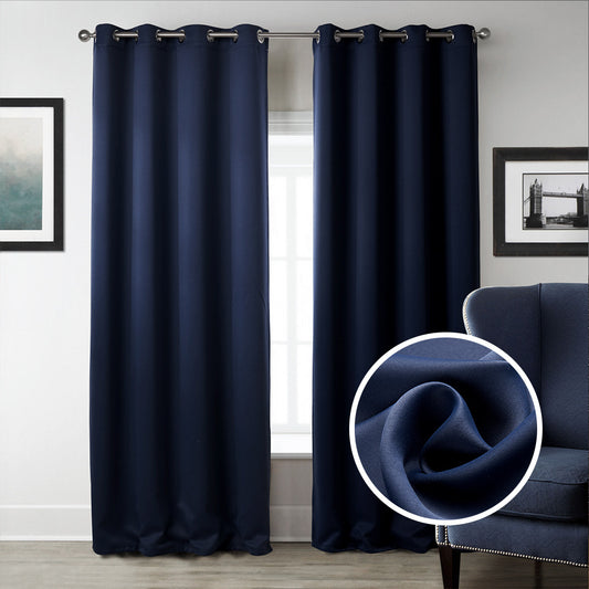 Dark Blue Bedroom Blackout Fabric Printed Curtains Modern Window Drapes for Privacy