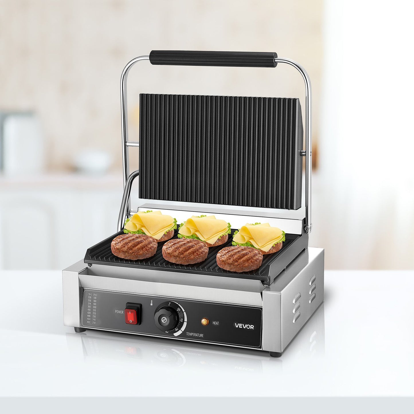 Commercial Panini Press Grill Electric Sandwich Maker Griddle Plate 13.5x9.3 Inch for Kitchen Use