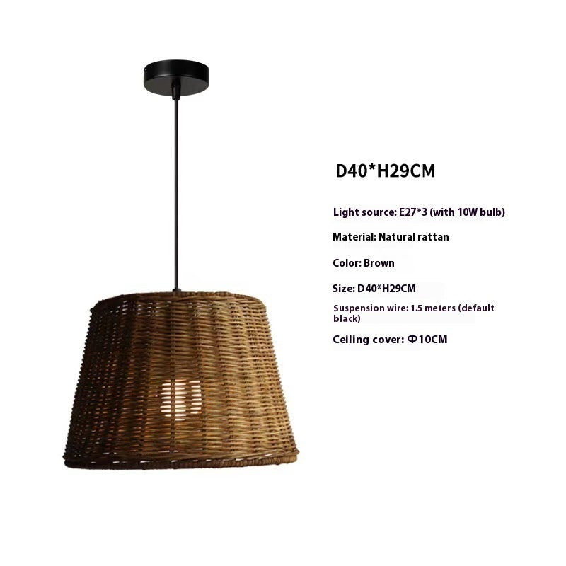 Bamboo Rattan Wabi-Sabi Pendant Light – Vintage Woven Ceiling Lamp