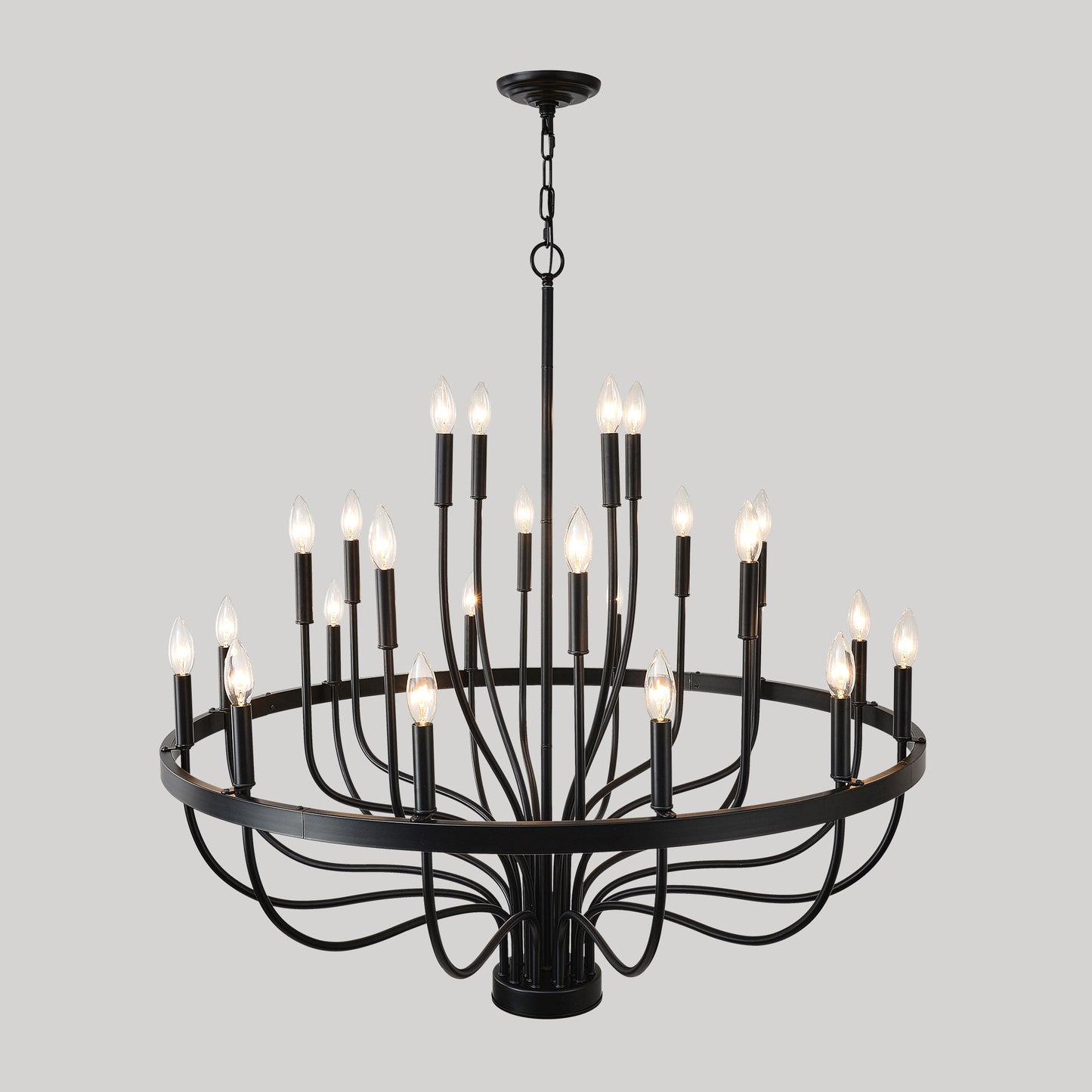 24-Light Black Industrial Candle Chandelier – Modern Farmhouse Iron Pendant Light for Dining Room, Living Room & Foyer (E12 Bulb)