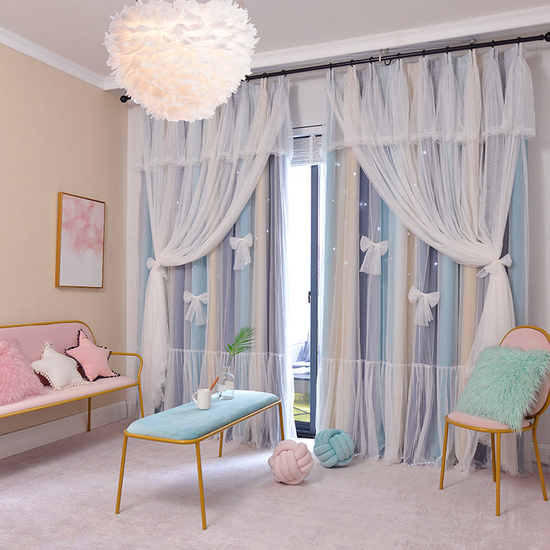 Nordic Simple Hollow Star Princess Blackout Curtains for Bedroom Elegant Modern Window Drapes