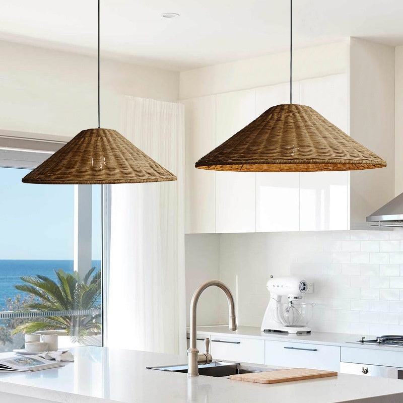 Bamboo Rattan Wabi-Sabi Pendant Light – Vintage Woven Ceiling Lamp