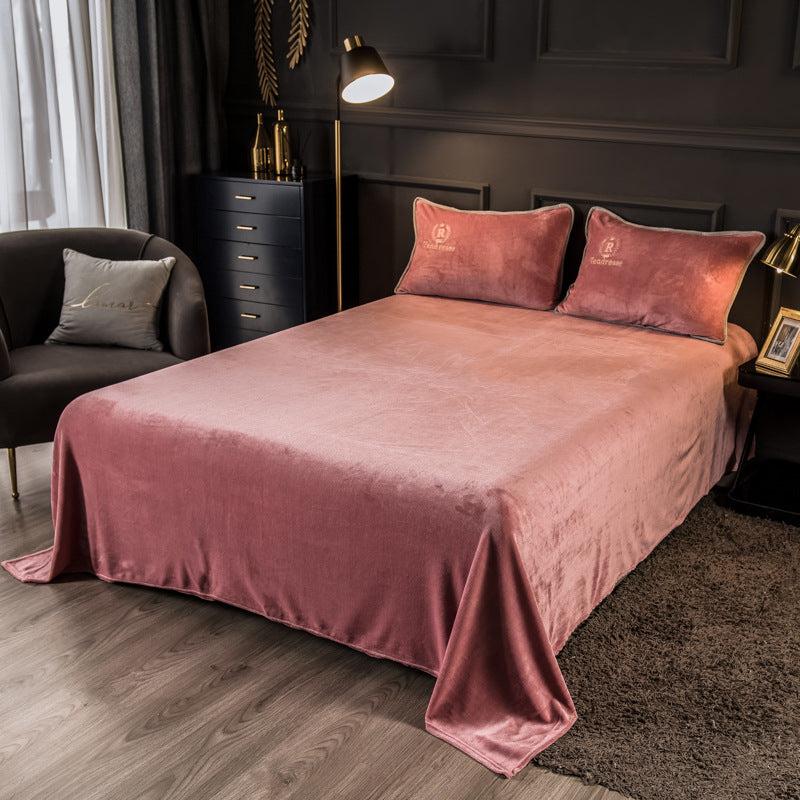 Autumn Winter Thick Fleece Bedding Set Pure Embroidery 4 Piece Quilt Cover Bed Sheet Set Warm Home Textile