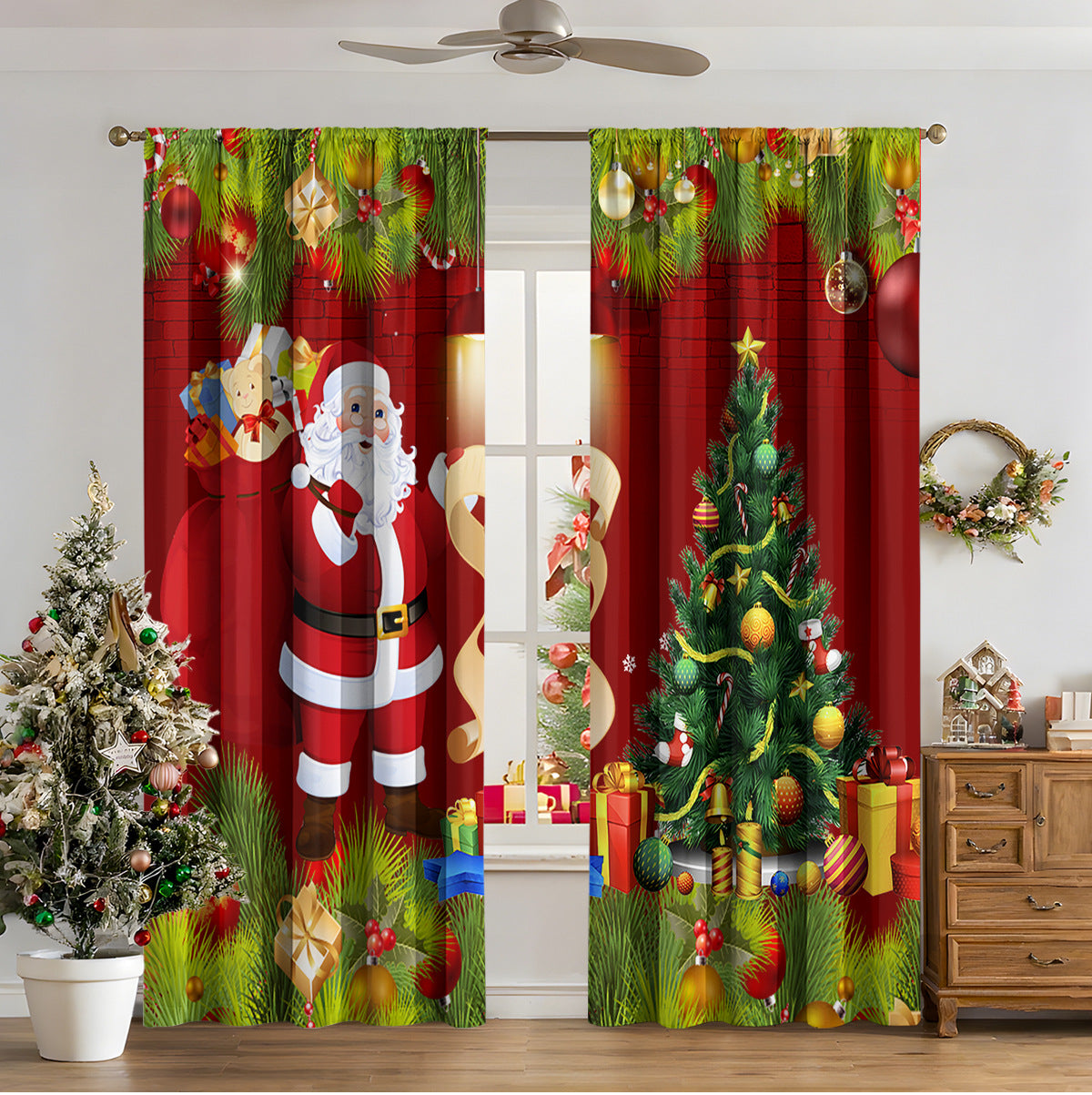 3D Digital Printed Christmas Curtains – Festive Holiday Window Drapes for Home Decor