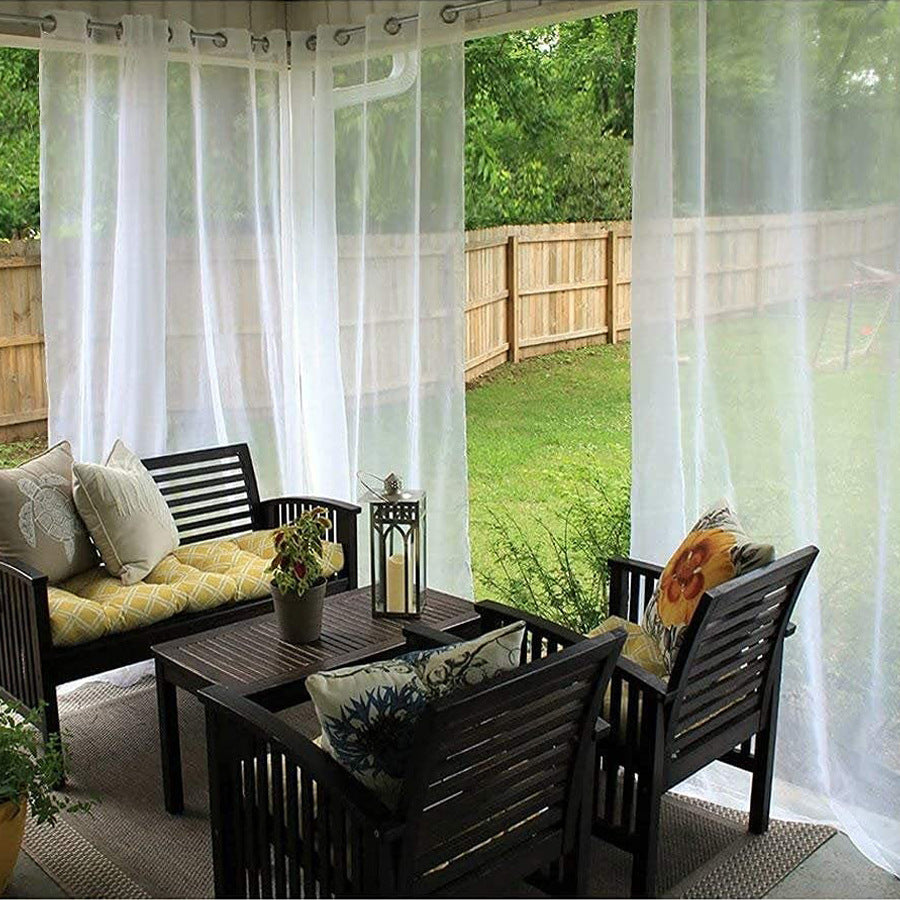 Outdoor Shading Door Curtain Waterproof White Mesh Curtains for Pavilion Balcony Terrace Window Screen