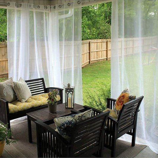 Outdoor Shading Door Curtain Waterproof White Mesh Curtains for Pavilion Balcony Terrace Window Screen